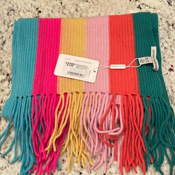 NWT Autumn Cashmere Rainbow Stripe Scarf in Bright Combo 100% Cashmere Soft/warm - Picture 1 of 3